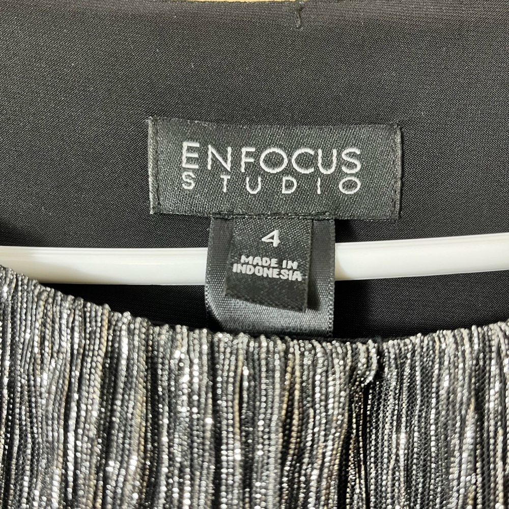 Enfocus Studio Silver Black Blouson Dress Size 4 Tiered Y2k Party Cocktail - Picture 8 of 10